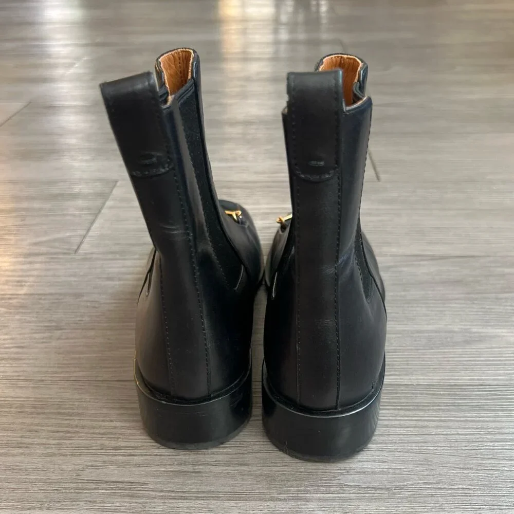 Tory Burch Equestrian Link Chelsea Boots Black Leather Suede Size W5